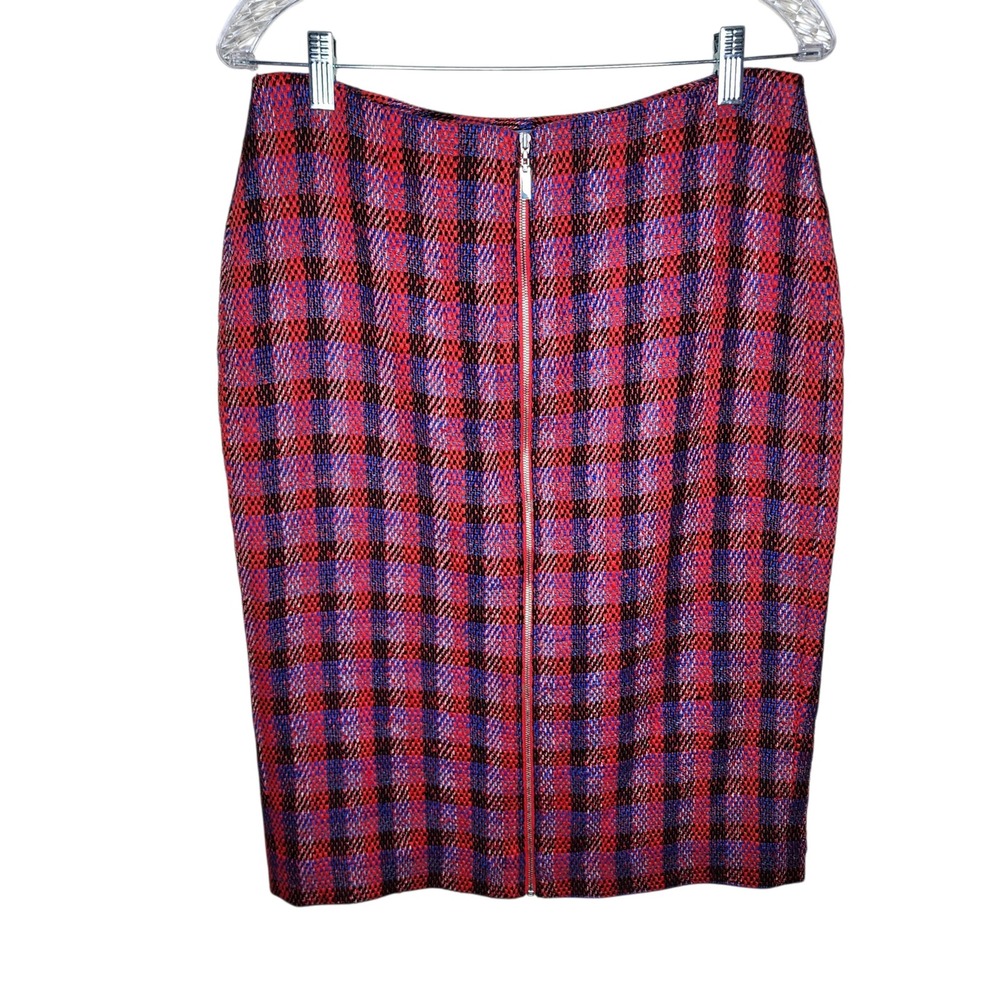 Doncaster Vintage Tweed Style Plaid Full Zip Front Pencil Skirt SZ 6 Silk Blend